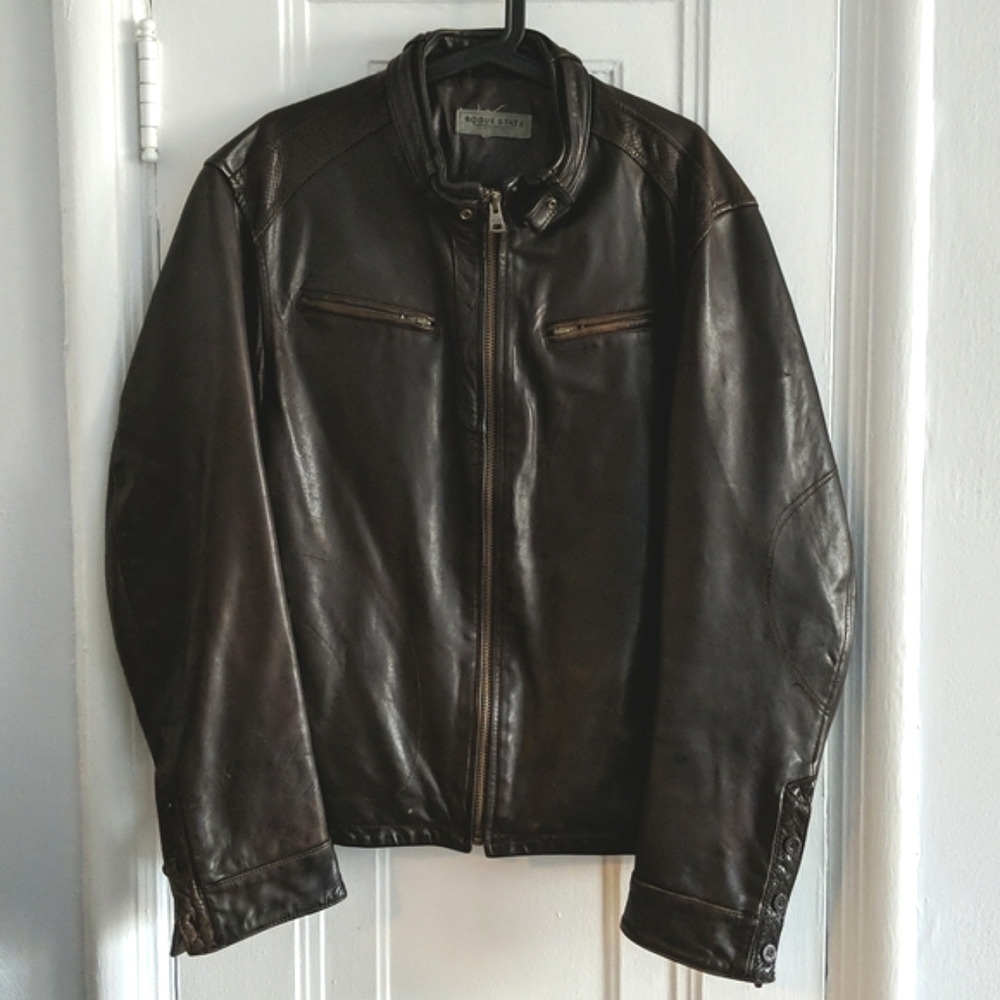 Vintage Rogue State Men's Leather Jacket Dark Brown